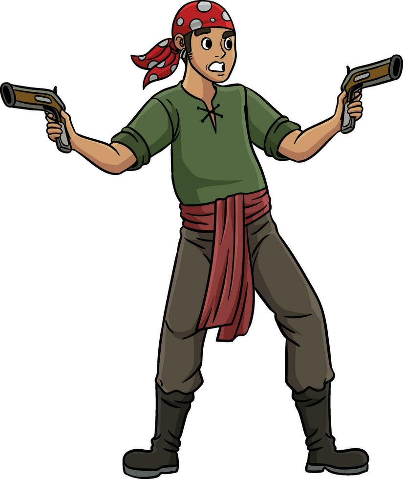 Pirate with a Gun Cartoon Colored Clipart vector