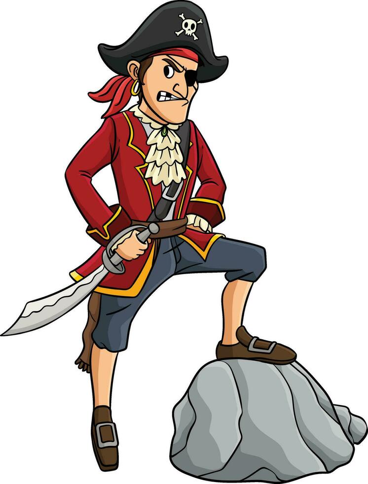 Pirate Captain Cartoon Colored Clipart vector