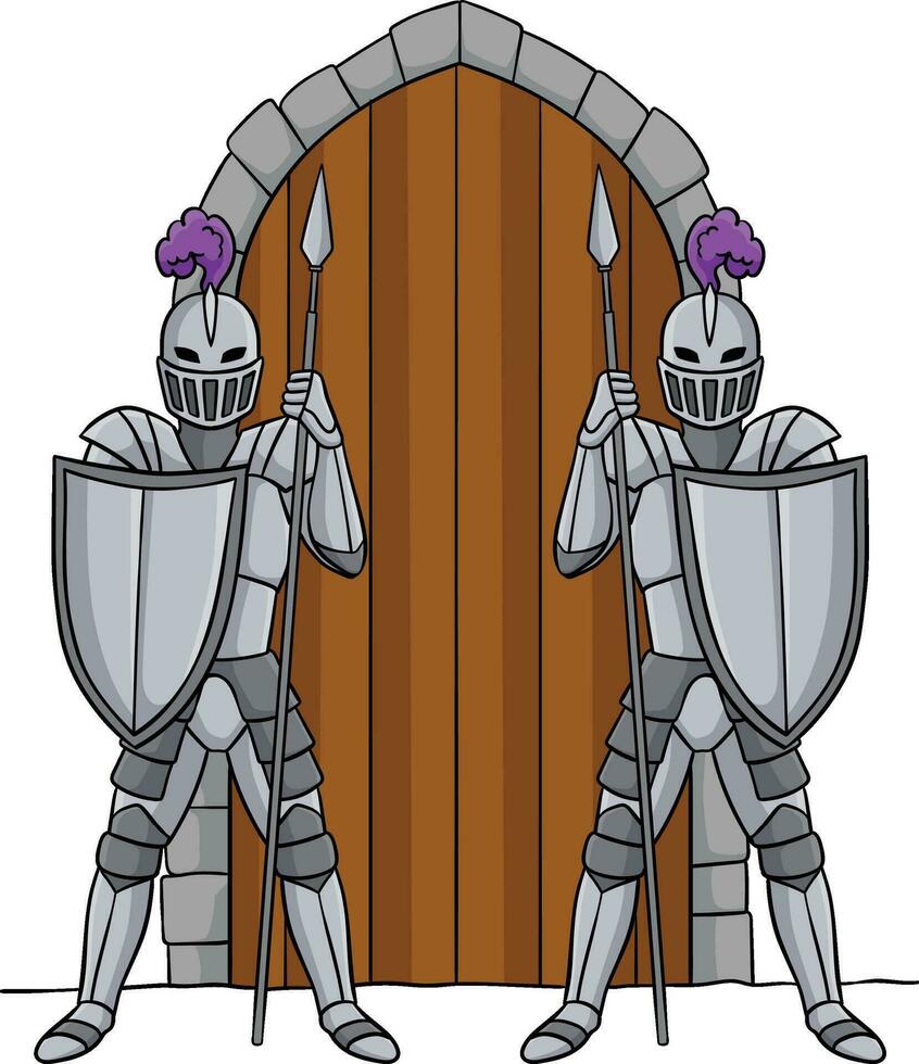 Knight Guarding a Gate Cartoon Colored Clipart vector