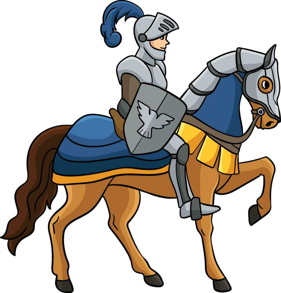 Caballero en un caballo dibujos animados de colores clipart vector