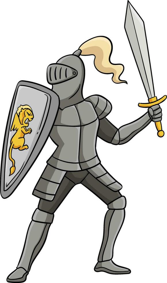 Knight in a Fighting Pose Cartoon Colored Clipart vector