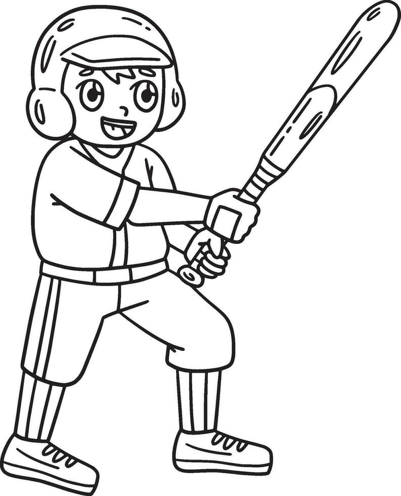 Boy Playing Baseball Isolated Coloring Page vector