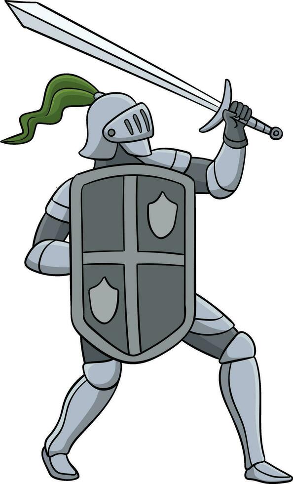 Knight Attacking Pose Cartoon Colored Clipart vector