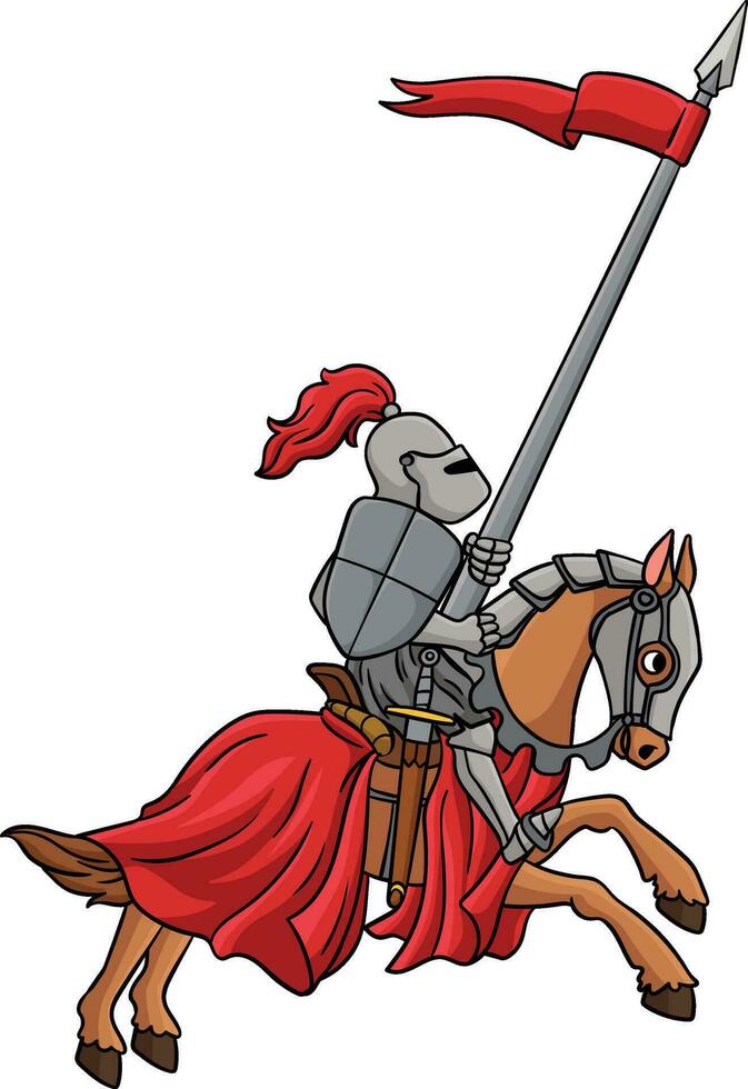 Knight Joust Cartoon Colored Clipart Illustration vector