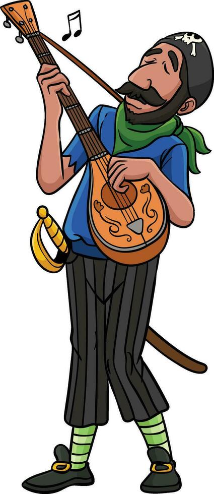 Pirate with Guitar Cartoon Colored Clipart vector