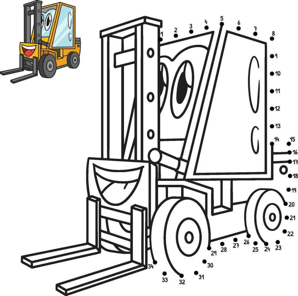 Dot to Dot Forklift Vehicle Isolated Coloring Page vector