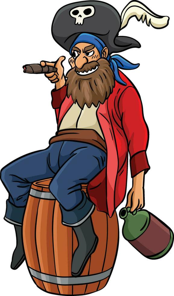 Pirate Sitting On A Barrel Cartoon Colored Clipart vector