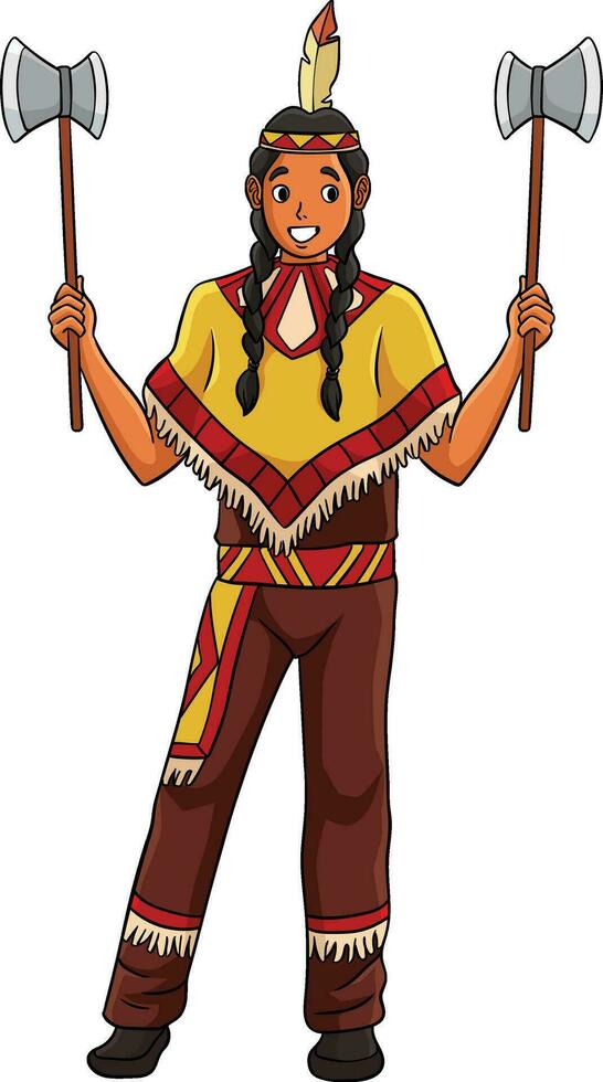 Native American Indian with a Tomahawk Clipart vector