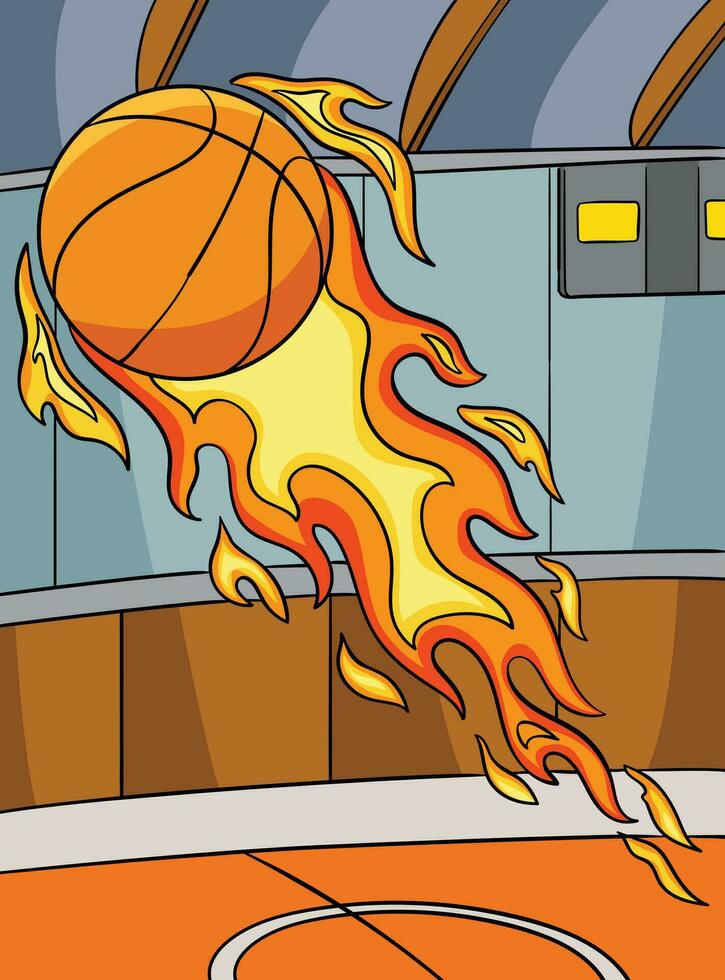 baloncesto pelota en fuego de colores dibujos animados vector