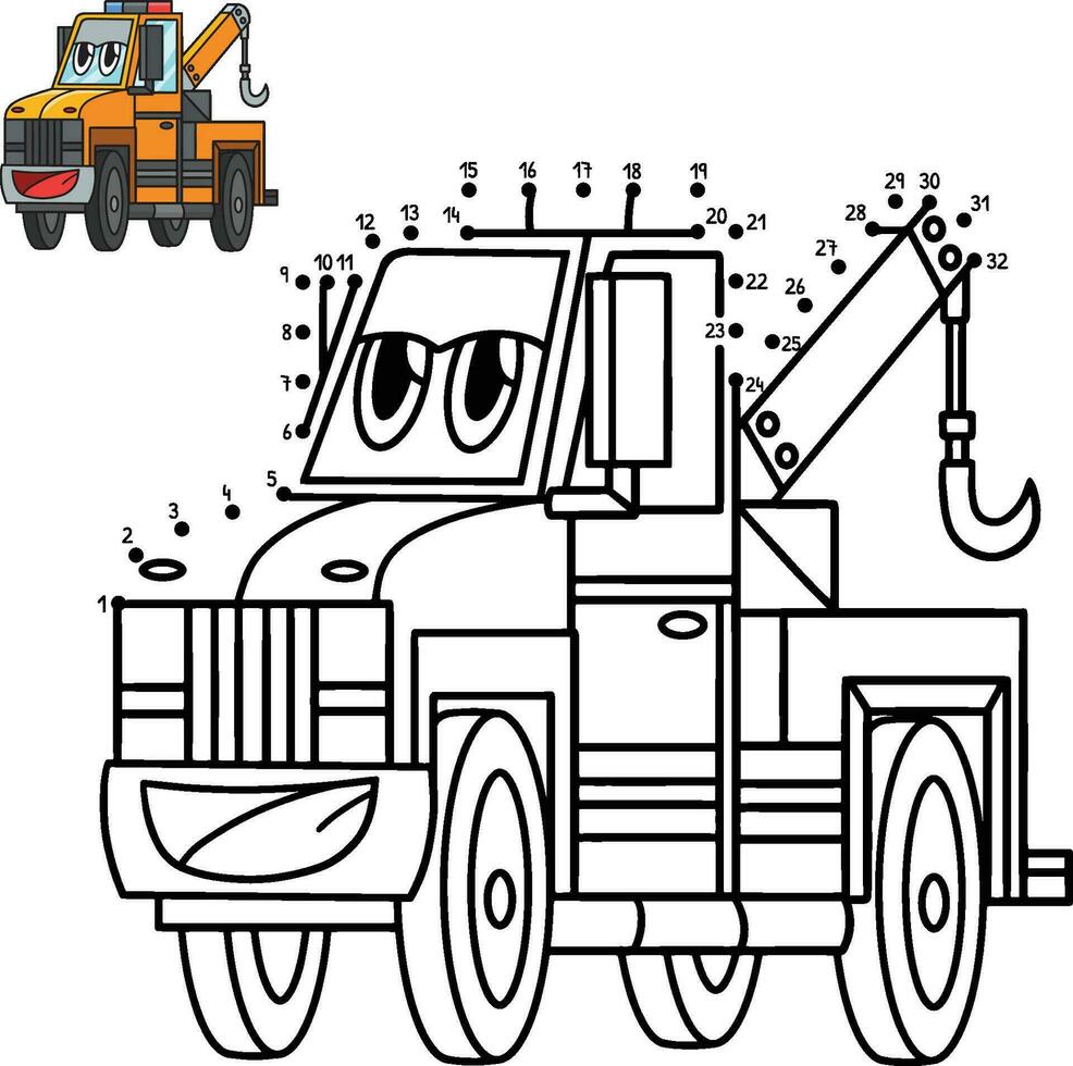 Dot to Dot Tow Truck Vehicle Isolated Coloring vector