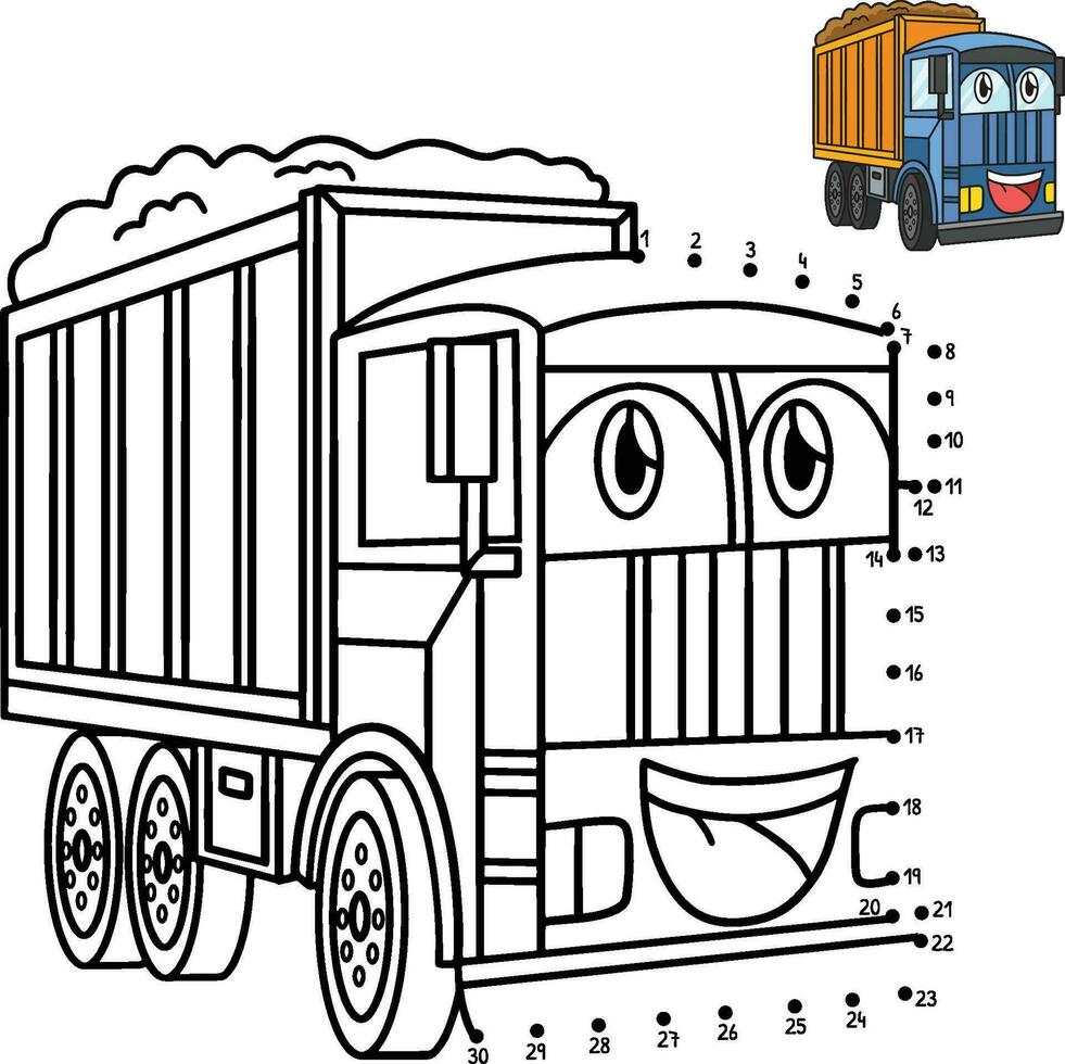 Dot to Dot Dump Truck Vehicle Isolated Coloring vector
