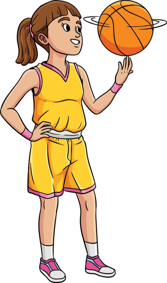 Basketball Girl Spinning the Ball Cartoon Clipart vector