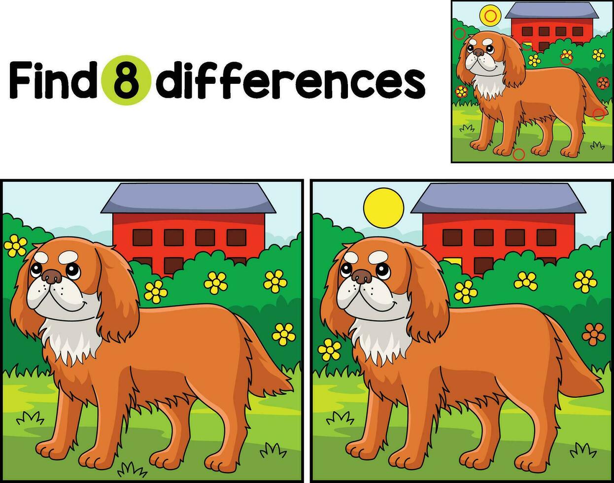 King Charles Spaniel Dog Find The Differences vector