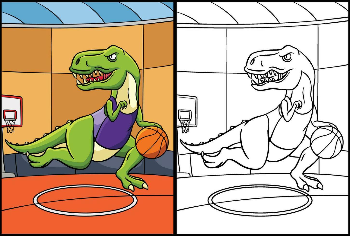 Basketball T Rex Coloring Colored Illustration vector