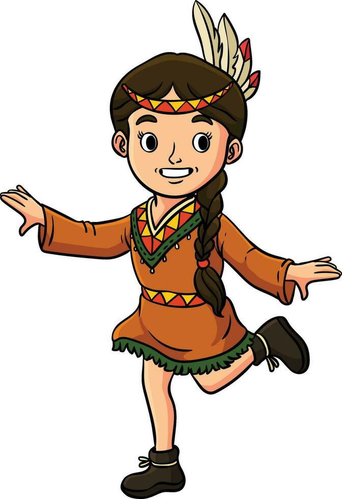 nativo americano indio niña bailando clipart vector