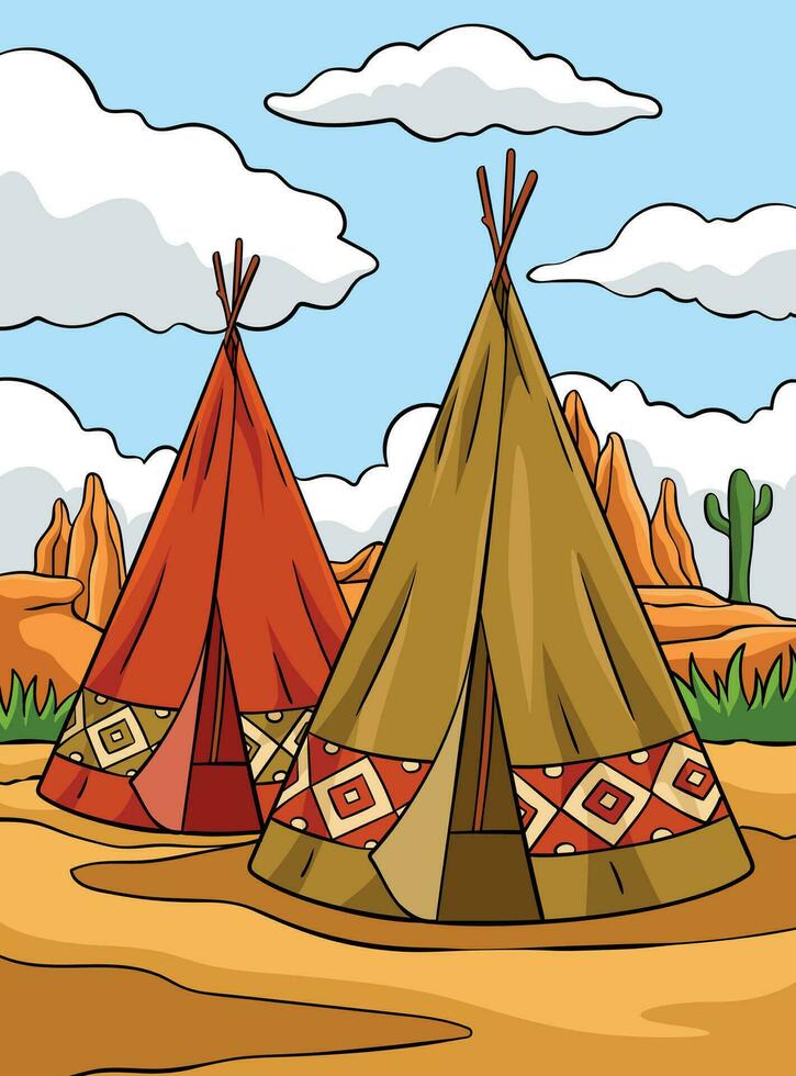 nativo americano indio tipi de colores dibujos animados vector
