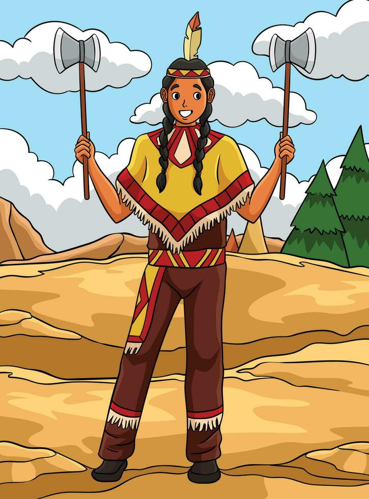 Native American Indian with a Tomahawk Colored vector