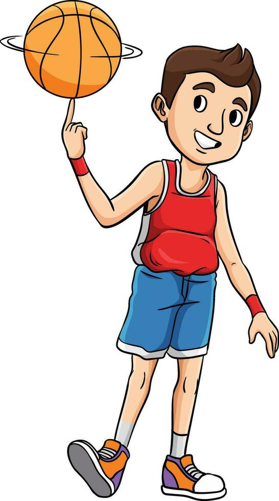 Basketball Boy Spinning the Ball Cartoon Clipart vector