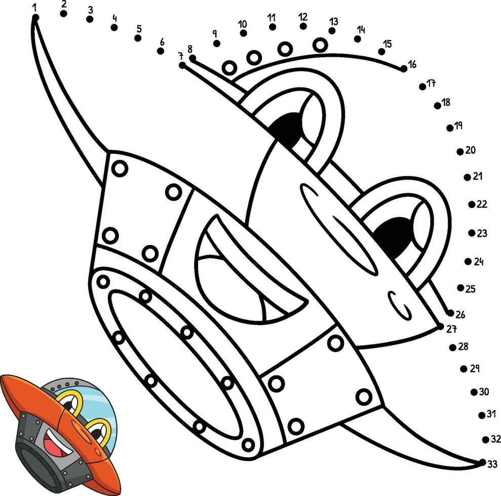 Dot to Dot UFO Vehicle Isolated Coloring Page vector