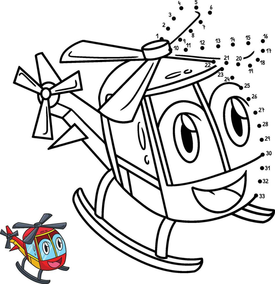 Dot to Dot Helicopter Vehicle Isolated Coloring vector