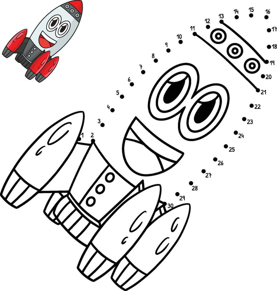 Dot to Dot Rocket Vehicle Isolated Coloring Page vector