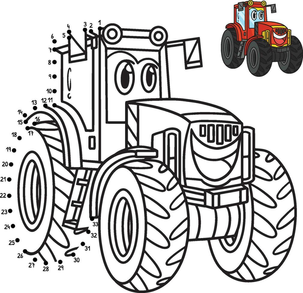 Dot to Dot Tractor Vehicle Isolated Coloring vector