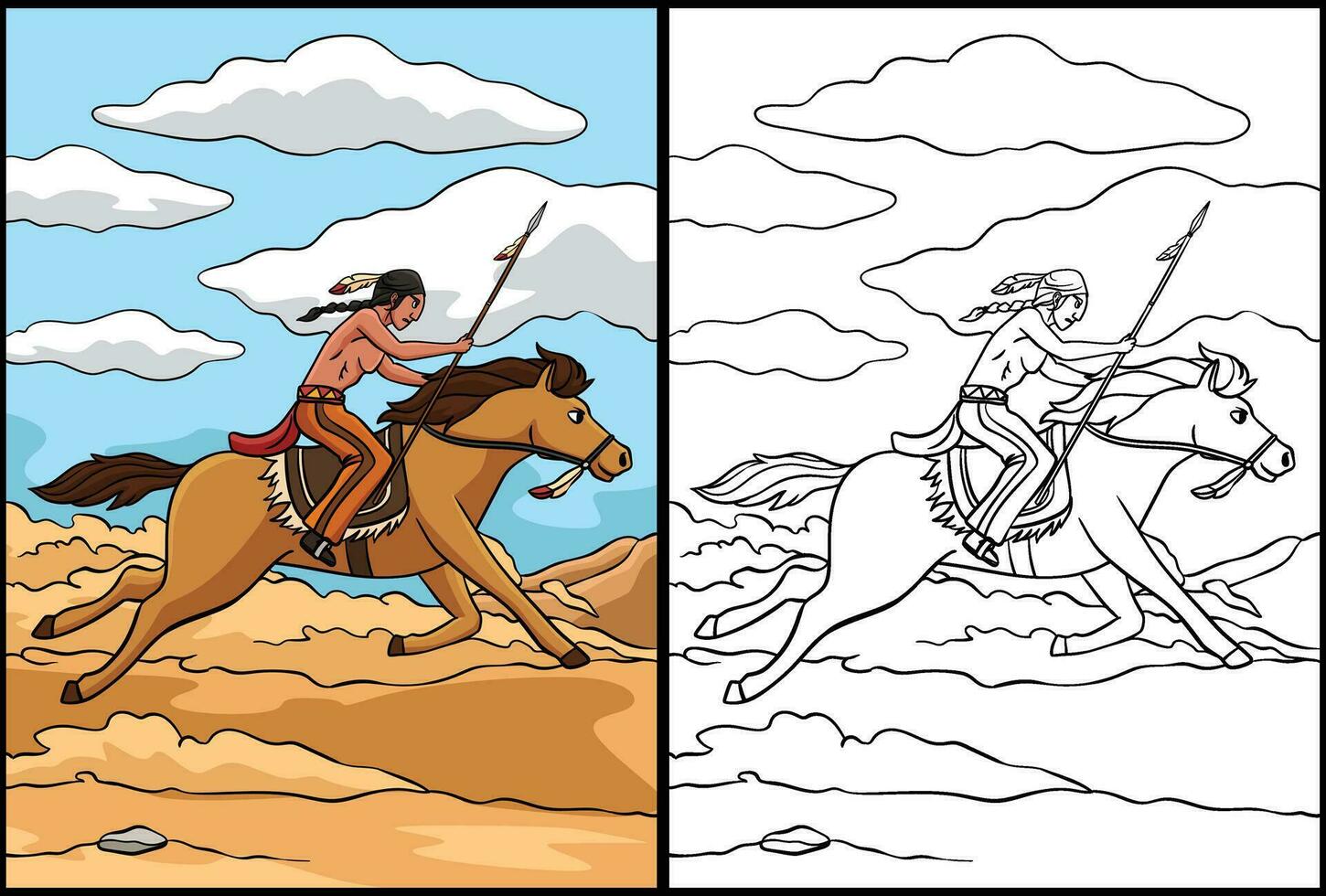 Native American Indian Riding a Horse Illustration vector