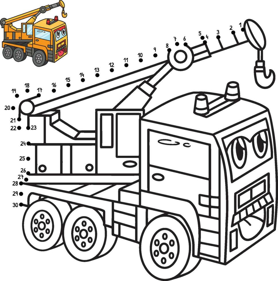 Dot to Dot Crane Vehicle Isolated Coloring Page vector