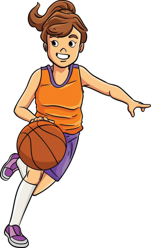 baloncesto niña regate dibujos animados de colores clipart vector