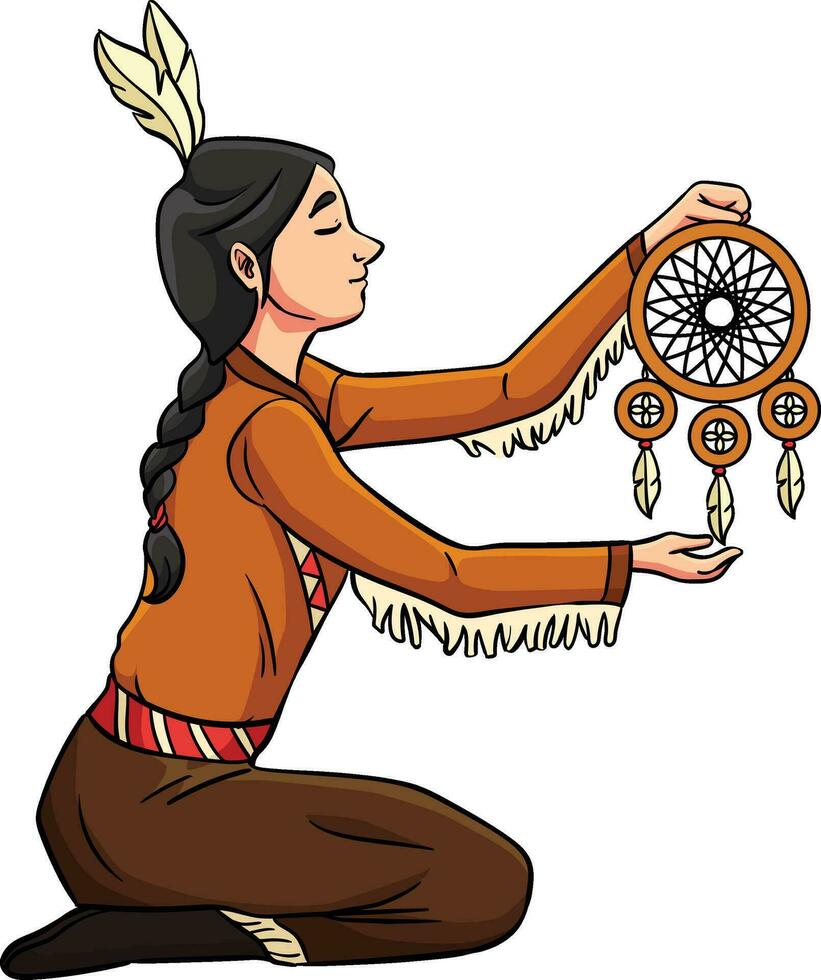 nativo americano indio niña atrapasueños clipart vector