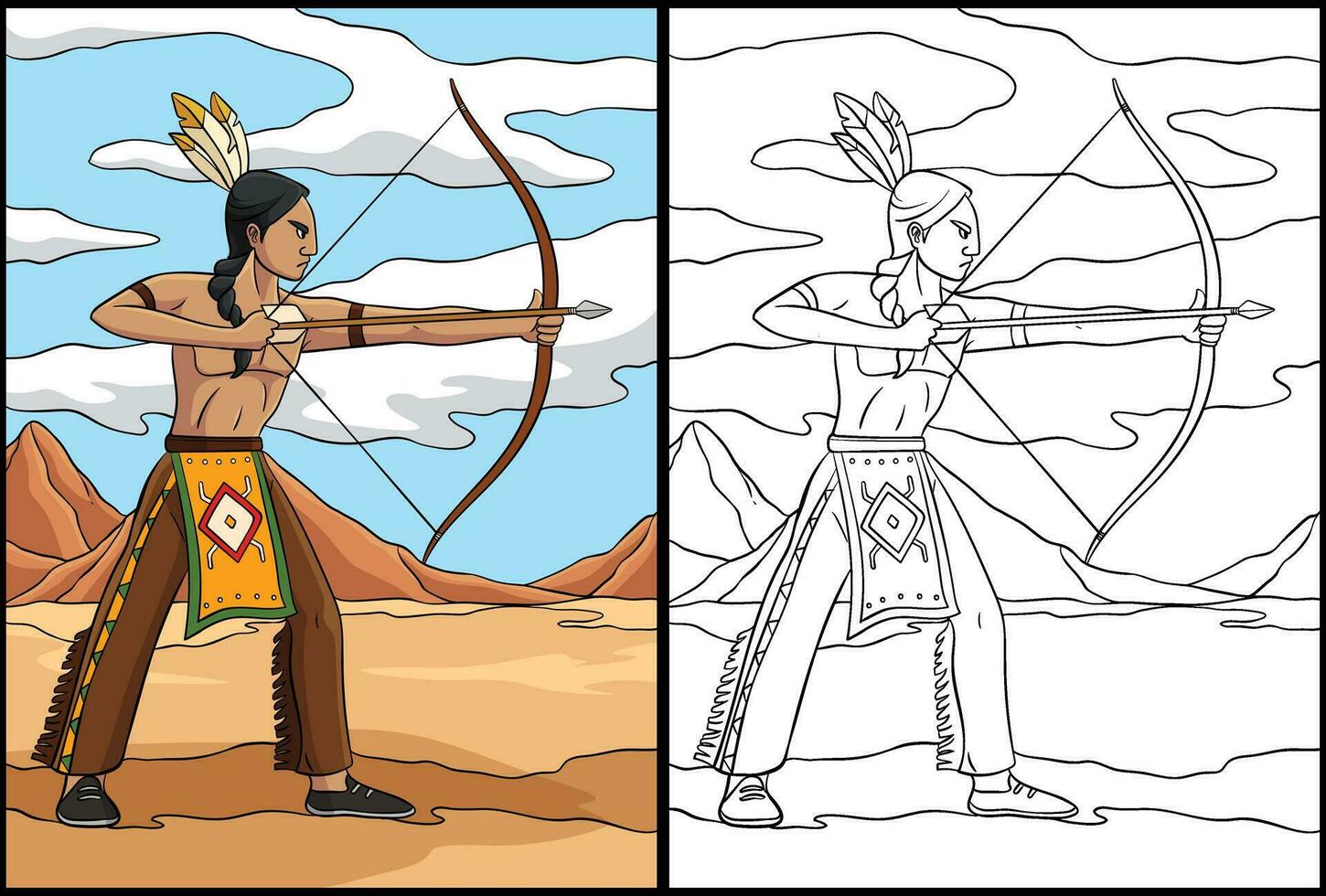 Native American Indian with Bow Arrow Illustration vector