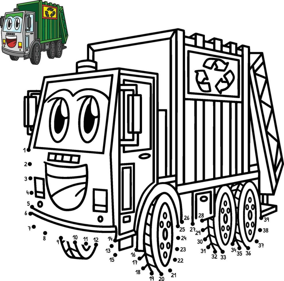 Dot to Dot Garbage Truck Vehicle Isolated Coloring vector