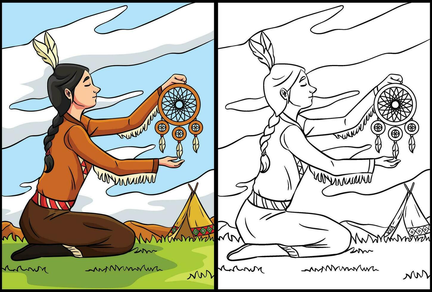Native American Indian Girl Dreamcatcher vector