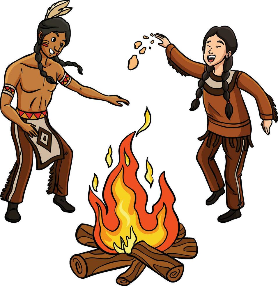 Native American Indian Fire Dancing Clipart vector
