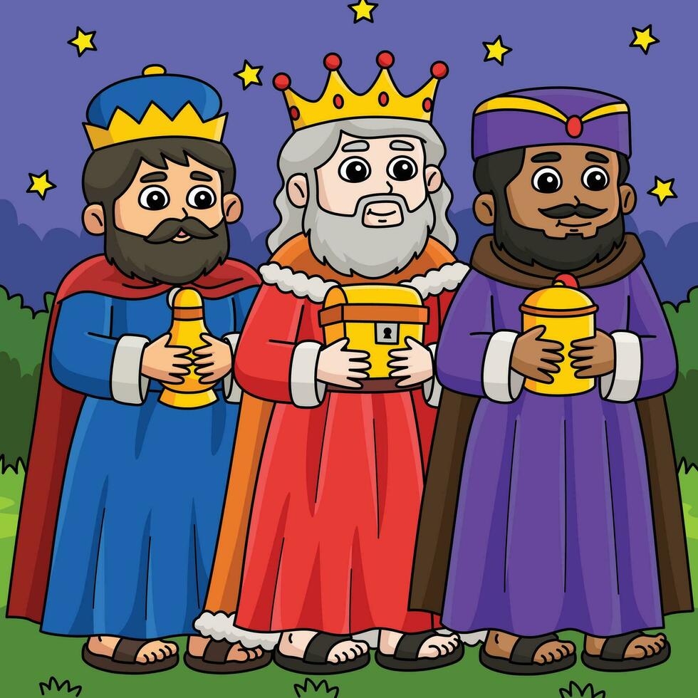 Christian Three Kings Colored Cartoon Illustration vector