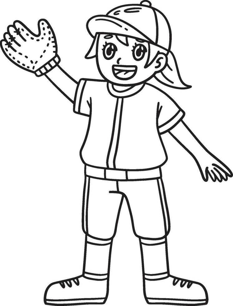 Baseball Girl Pitcher Waving Isolated Coloring vector