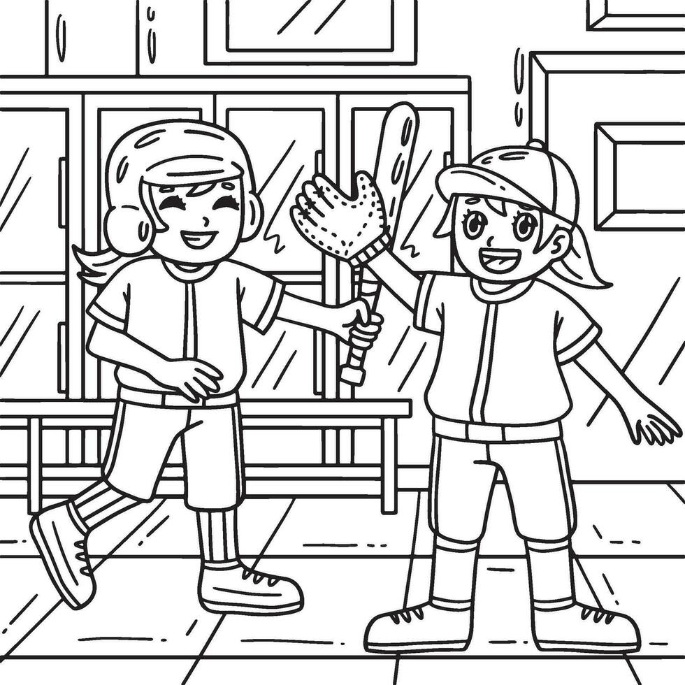 Baseball Girl Teammate Coloring Page for Kids vector