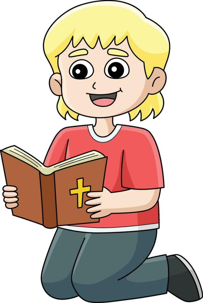 Girl Reading a Bible Cartoon Colored Clipart 34812307 Vector Art at ...