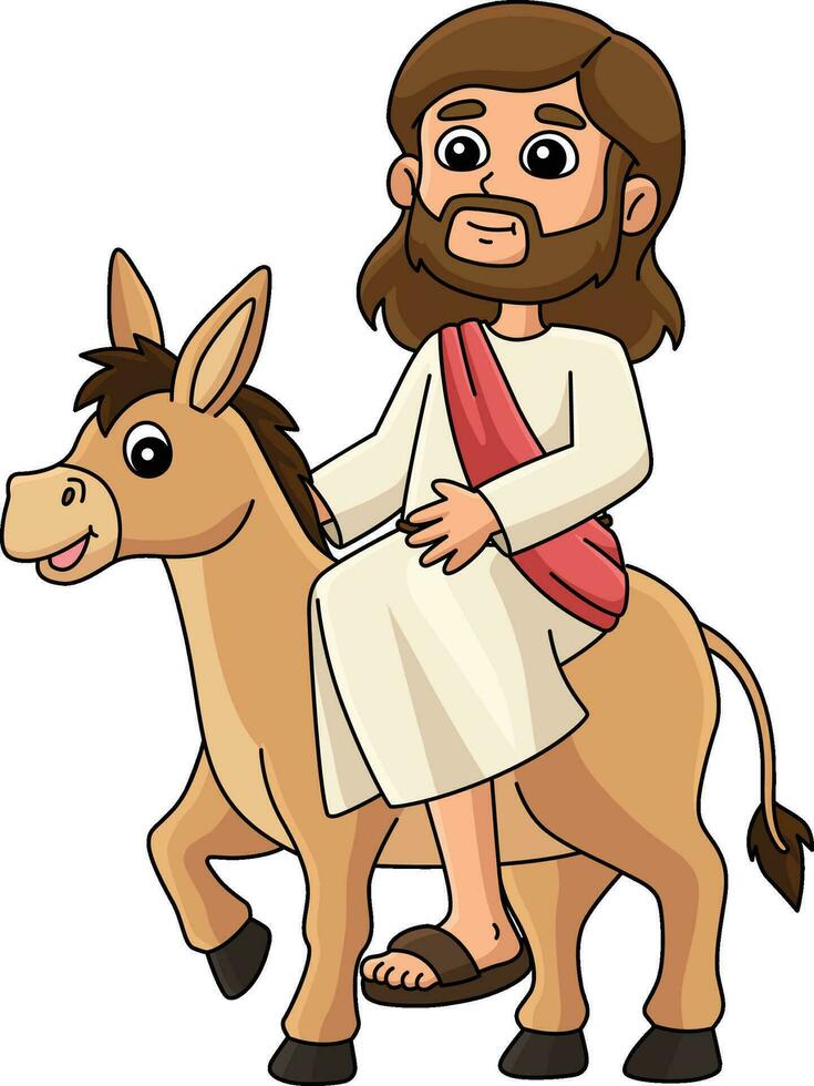 Jesús montando un Burro dibujos animados de colores clipart vector