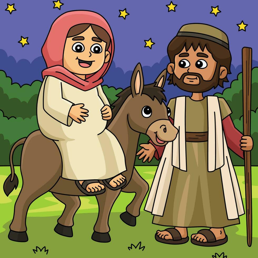 Christian Mary and Joseph Colored Cartoon vector