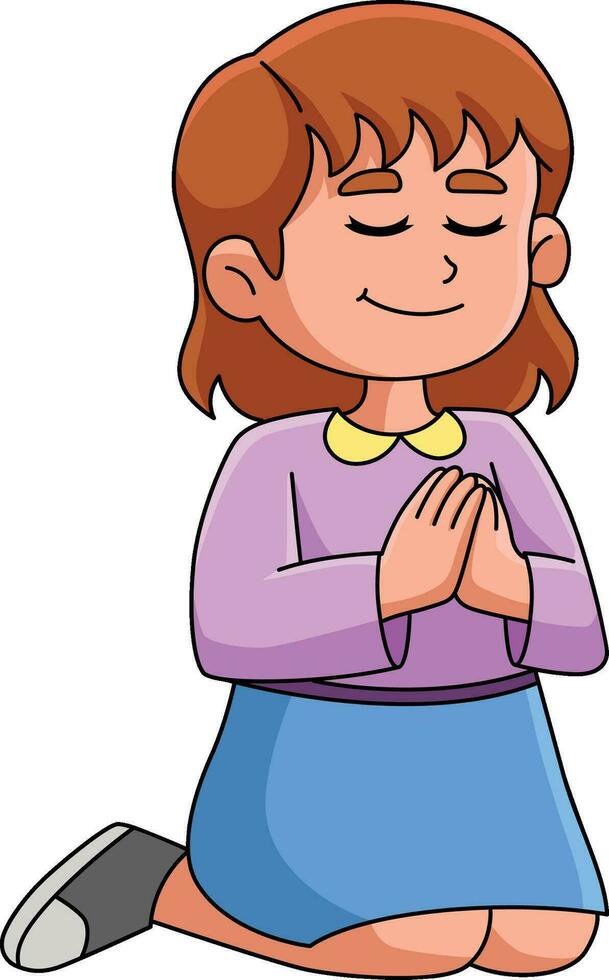 Girl Praying Cartoon Colored Clipart Illustration vector