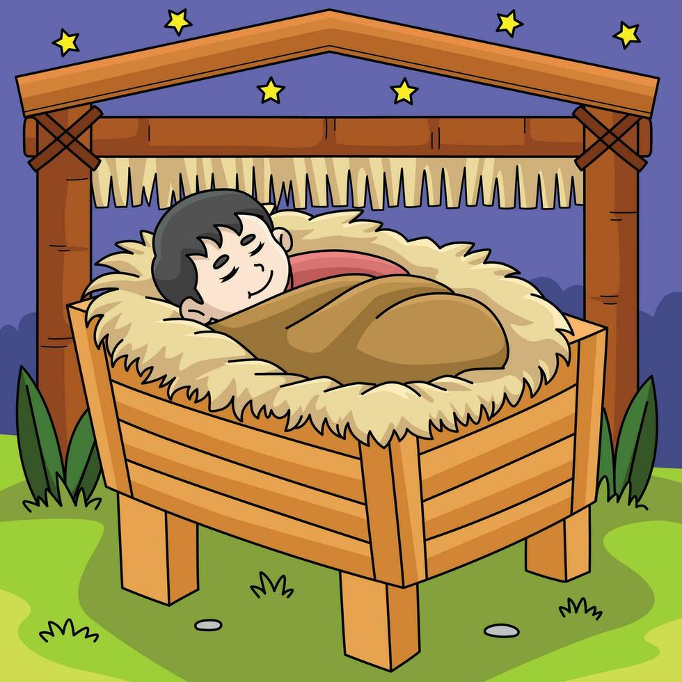 Christian Baby Jesus Colored Cartoon Illustration vector