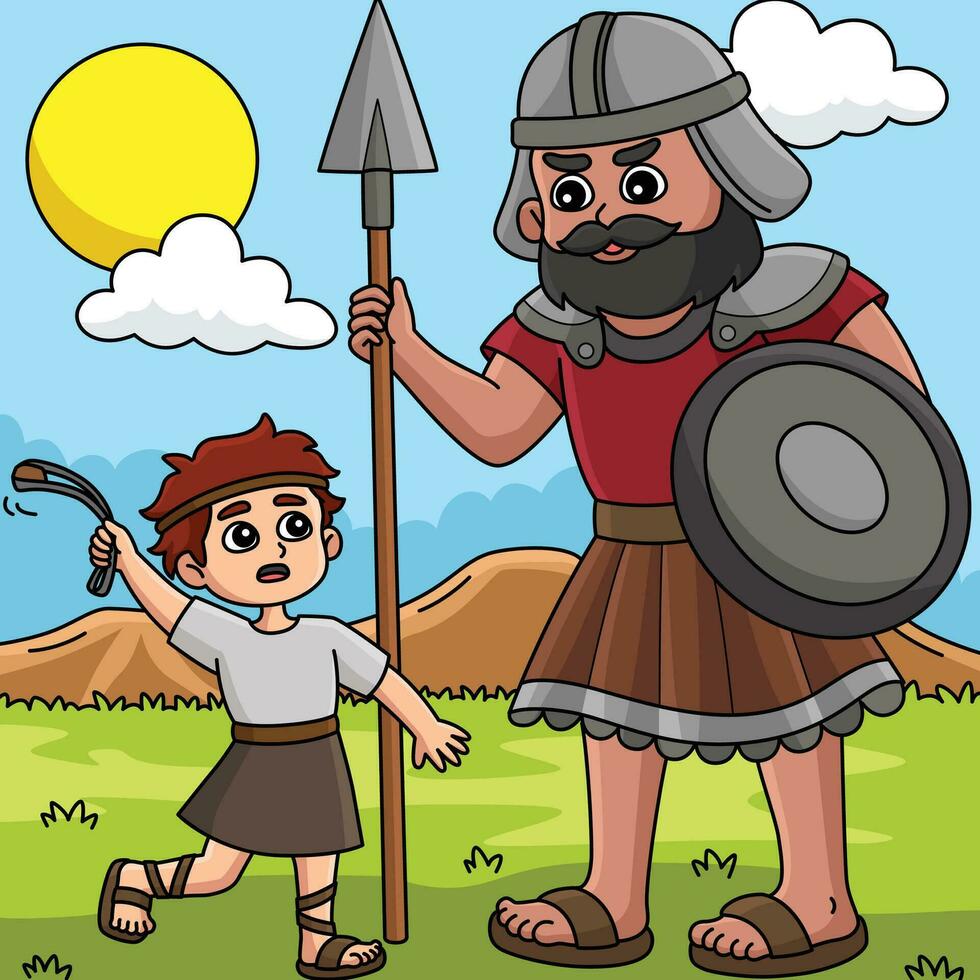 david y Goliat de colores dibujos animados ilustración vector