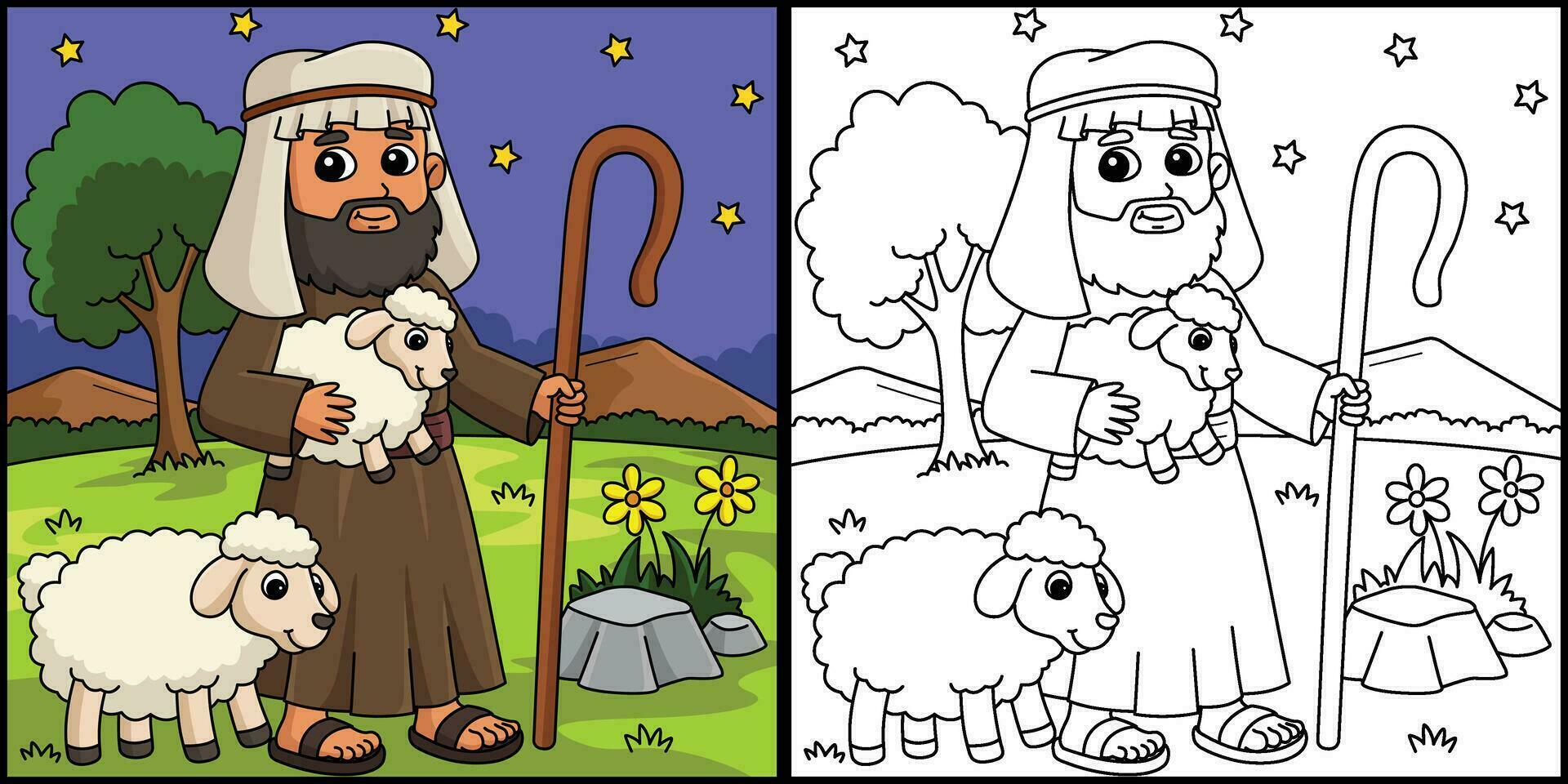 Christian Shepherd Coloring Page Illustration vector