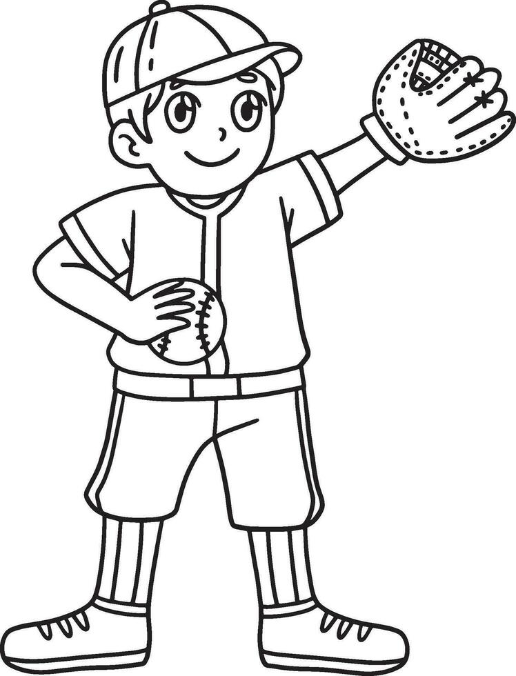 béisbol chico lanzador aislado colorante página vector