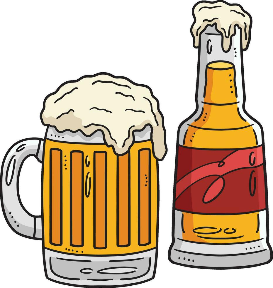 Beer Bottle and Mug Beer Cartoon Colored Clipart vector