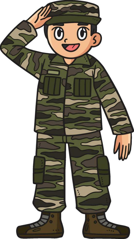 Saluting Soldier Cartoon Colored Clipart vector