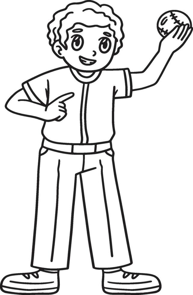 Parent Holding Baseball Isolated Coloring Page vector