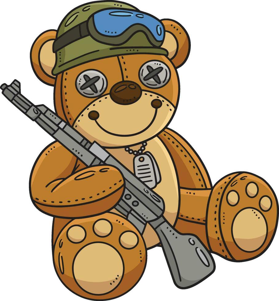 Teddy Bear and Toy Rifle Cartoon Colored Clipart vector