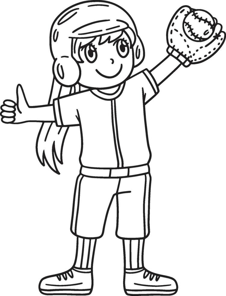 Baseball Girl Pitcher Waving Isolated Coloring 34812452 Vector Art at